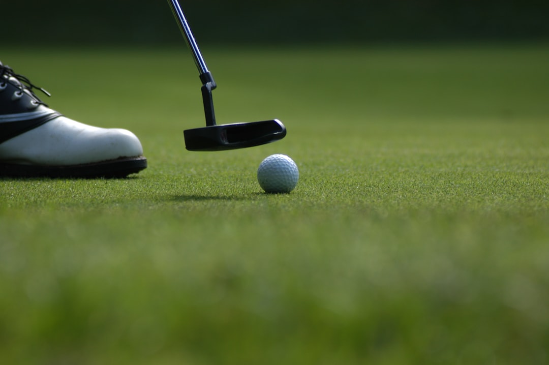 putter and a ball at a low angle