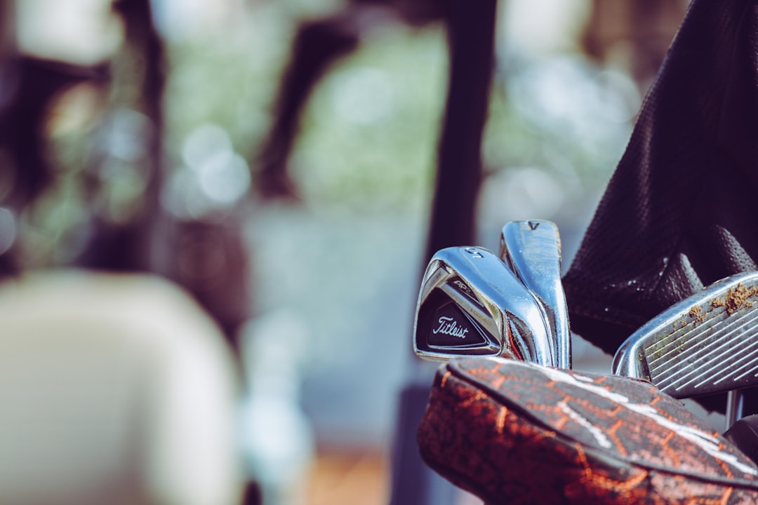 Titleist golf clubs in a golf bag