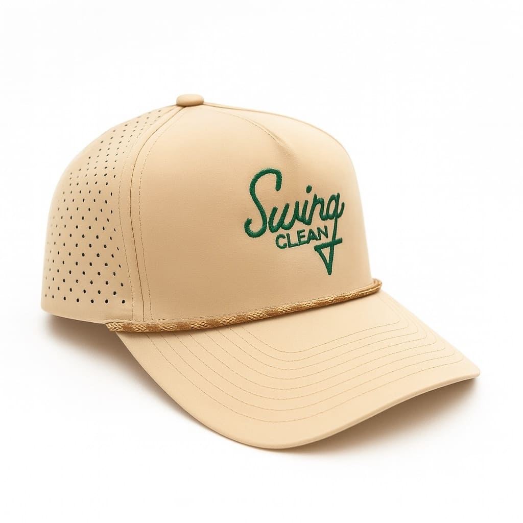 Swing Clean logo rope hat in tan with green logo